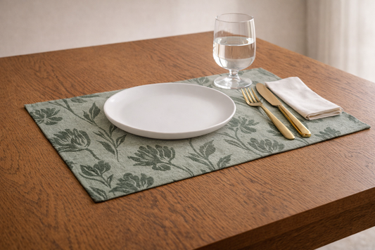 PALM LANE FLORAL JACQUARD LINEN COTTON TABLE PLACEMAT - 4PC SET