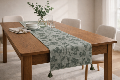 PALM LANE FLORAL JACQUARD LINEN COTTON TABLE RUNNER