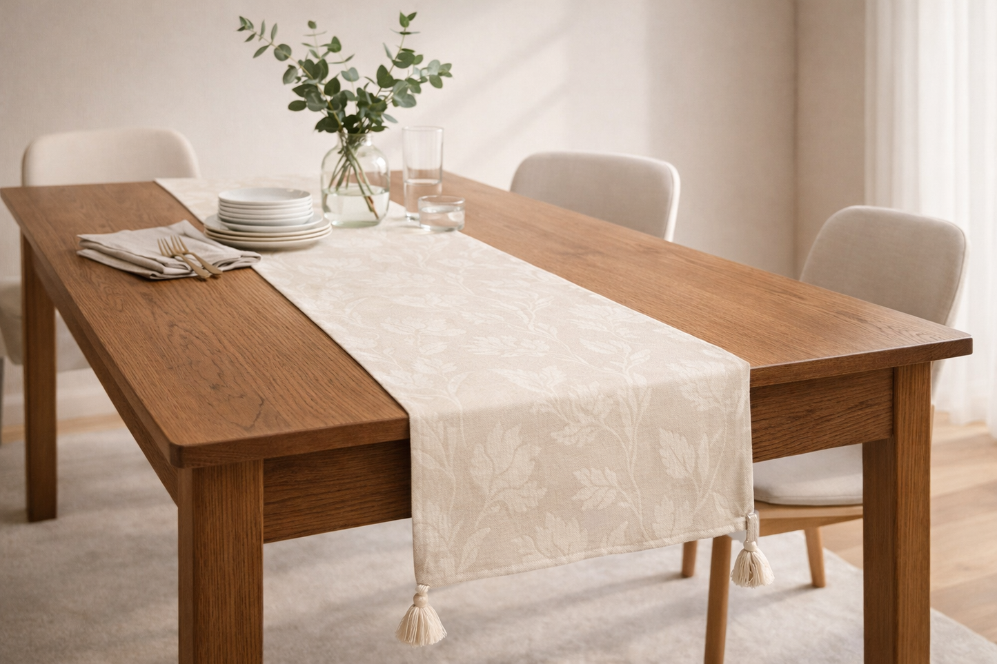 PALM LANE FLORAL JACQUARD LINEN COTTON TABLE RUNNER