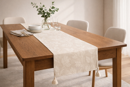 PALM LANE FLORAL JACQUARD LINEN COTTON TABLE RUNNER