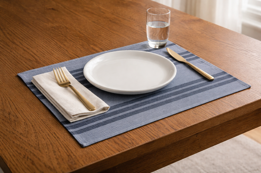 PALM LANE STRIPED LINEN COTTON TABLE PLACEMAT - 4PC SET