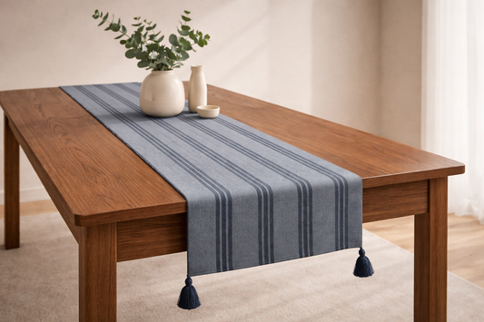 PALM LANE STRIPED LINEN COTTON TABLE RUNNER