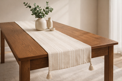 PALM LANE STRIPED LINEN COTTON TABLE RUNNER