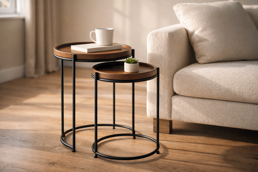 SET OF 2 LEATHER TOP NESTING TABLES