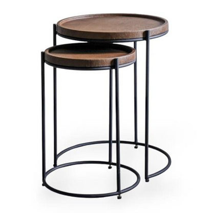SET OF 2 LEATHER TOP NESTING TABLES