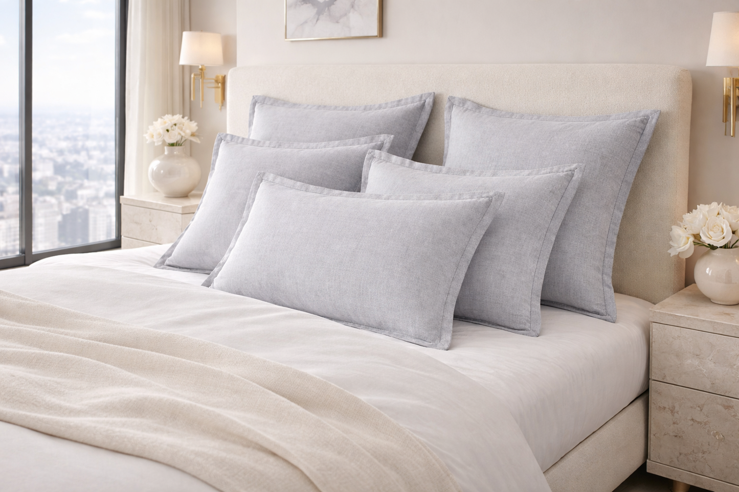COTTON LINEN BLEND EURO SHAM WITH DOWN FEATHER FILLING