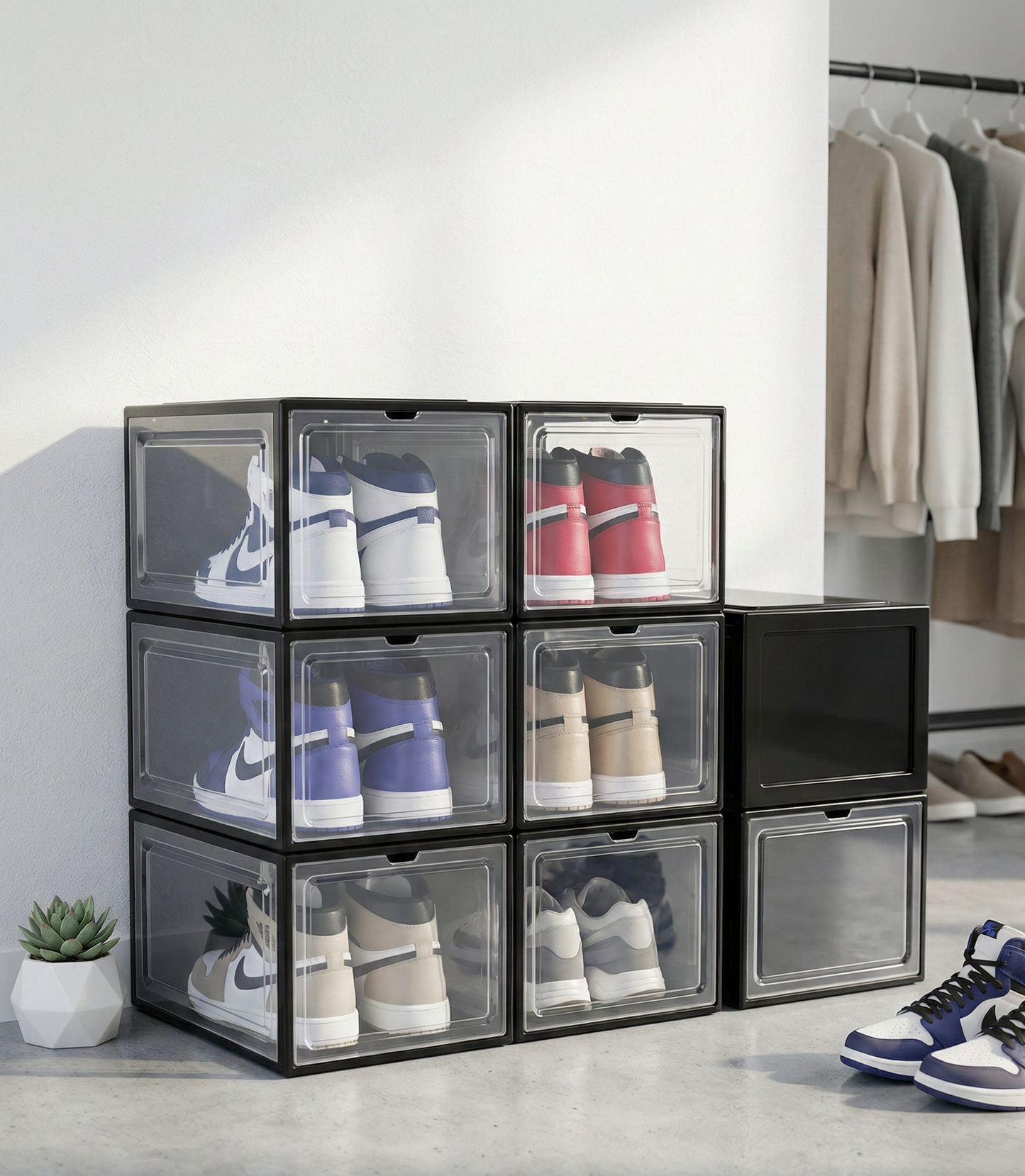 STACK UP TRANSPARENT SHOE BOX BLACK - 4 PC