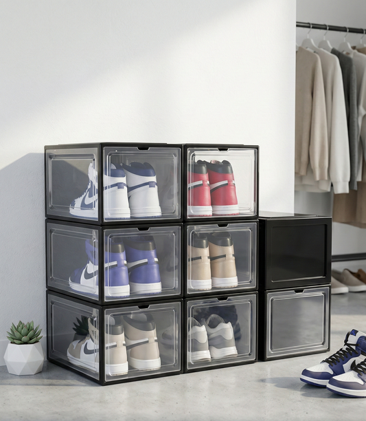STACK UP TRANSPARENT SHOE BOX BLACK - 4 PC
