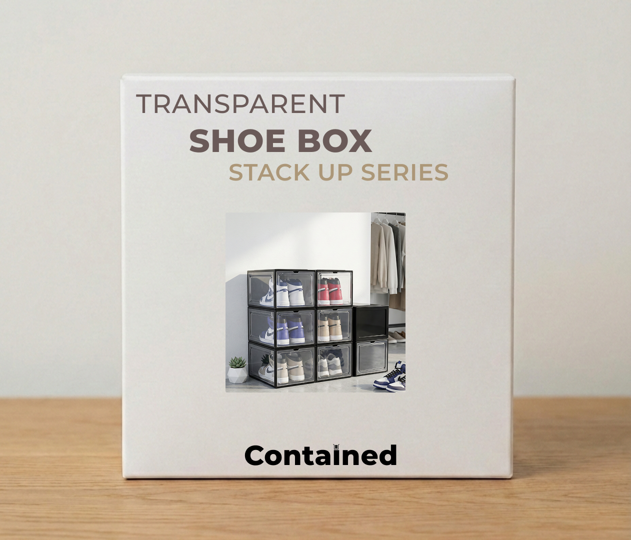 STACK UP TRANSPARENT SHOE BOX BLACK - 4 PC