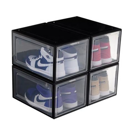 STACK UP TRANSPARENT SHOE BOX BLACK - 4 PC