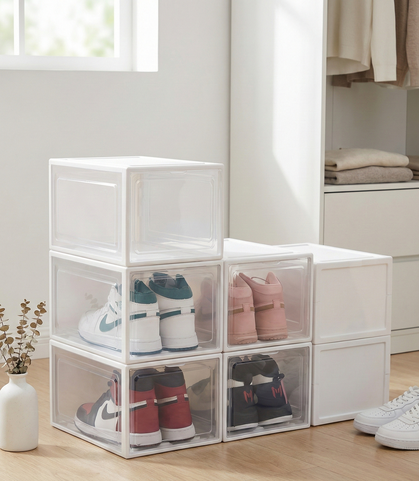 STACK UP TRANSPARENT SHOE BOX BLACK - 4 PC