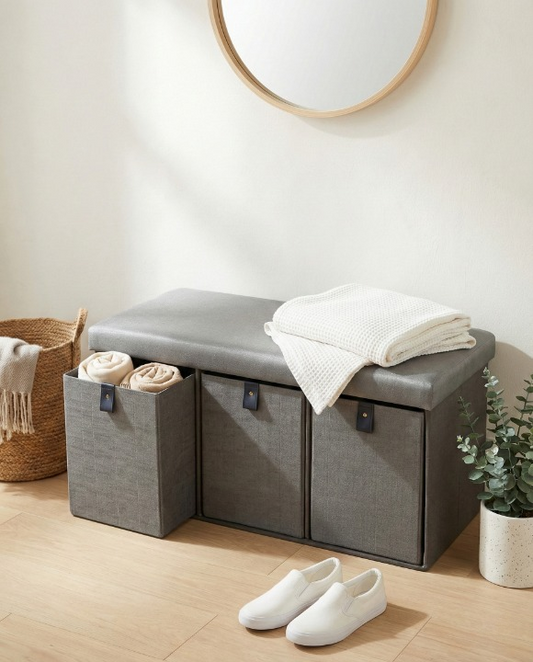 FOLDING STORAGE OTTOMAN WITH 3 DRAWERS