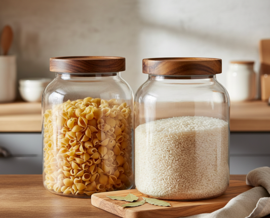 2 PC GLASS JAR WITH WOOD TOP 1600ML