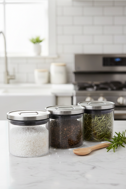 3 PC STAINLESS STEEL TOP GLASS JAR 325ML