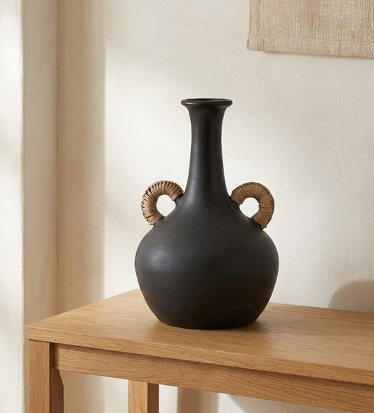 TUSCAN JUTE WRAPPED HANDLES CLAY VASE