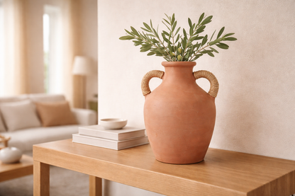 TUSCAN SISAL WRAPPED HANDLES CLAY VASE