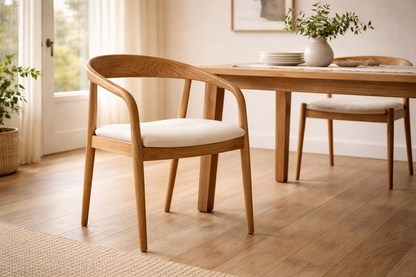 UPHOLSTERED SEAT CARVED WOOD DINING CHAIR
