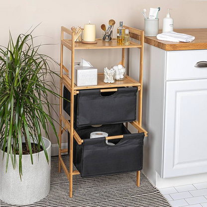 BAMBOO FRAME 4- LAYER SHELVING UNIT WITH TWO DRAWERS