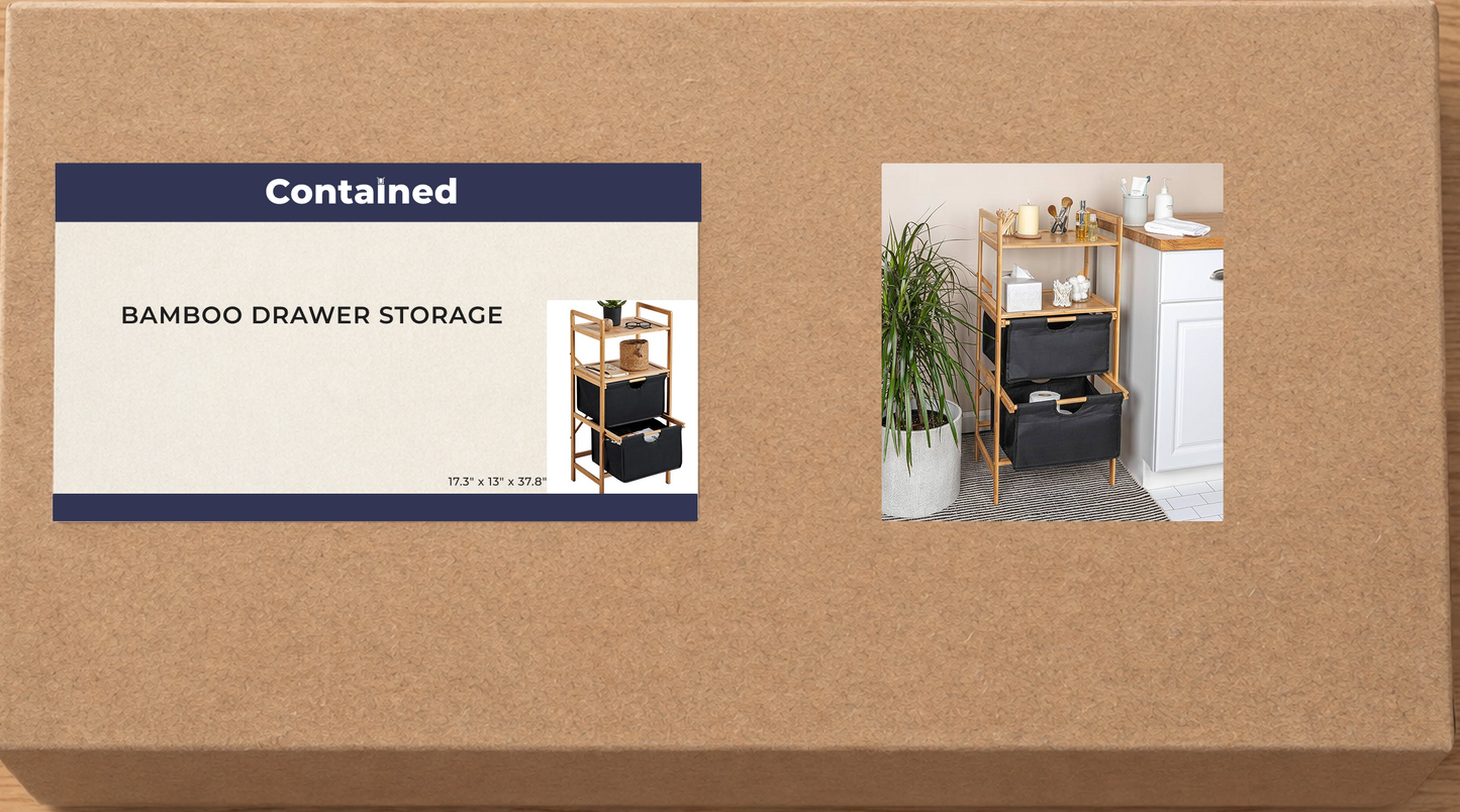 BAMBOO FRAME 4- LAYER SHELVING UNIT WITH TWO DRAWERS