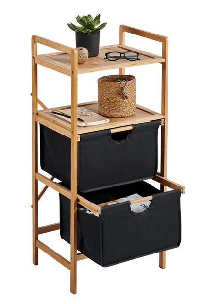 BAMBOO FRAME 4- LAYER SHELVING UNIT WITH TWO DRAWERS