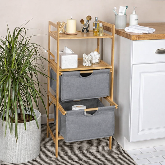 BAMBOO FRAME 4- LAYER SHELVING UNIT WITH TWO DRAWERS