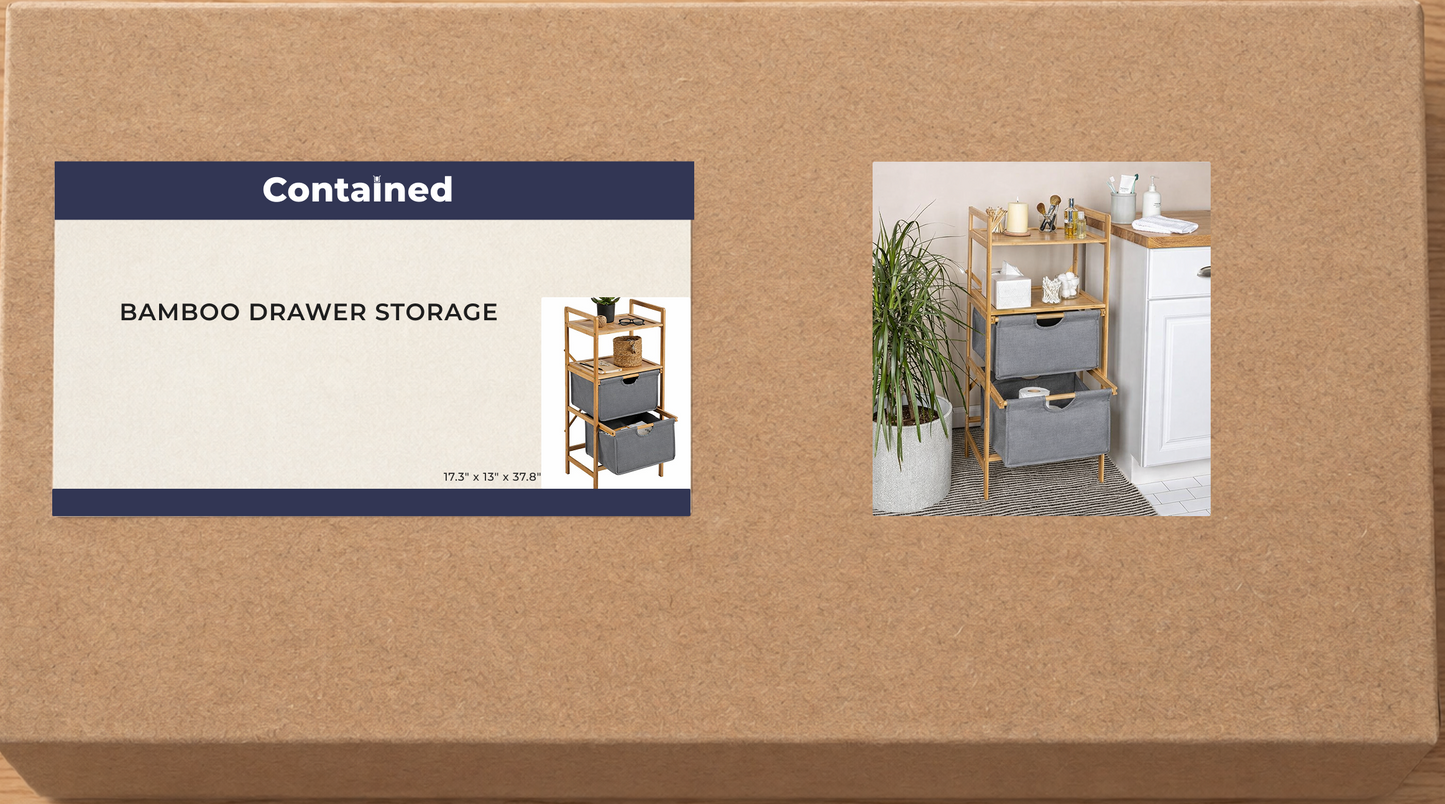 BAMBOO FRAME 4- LAYER SHELVING UNIT WITH TWO DRAWERS