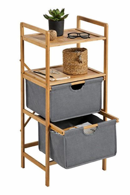 BAMBOO FRAME 4- LAYER SHELVING UNIT WITH TWO DRAWERS