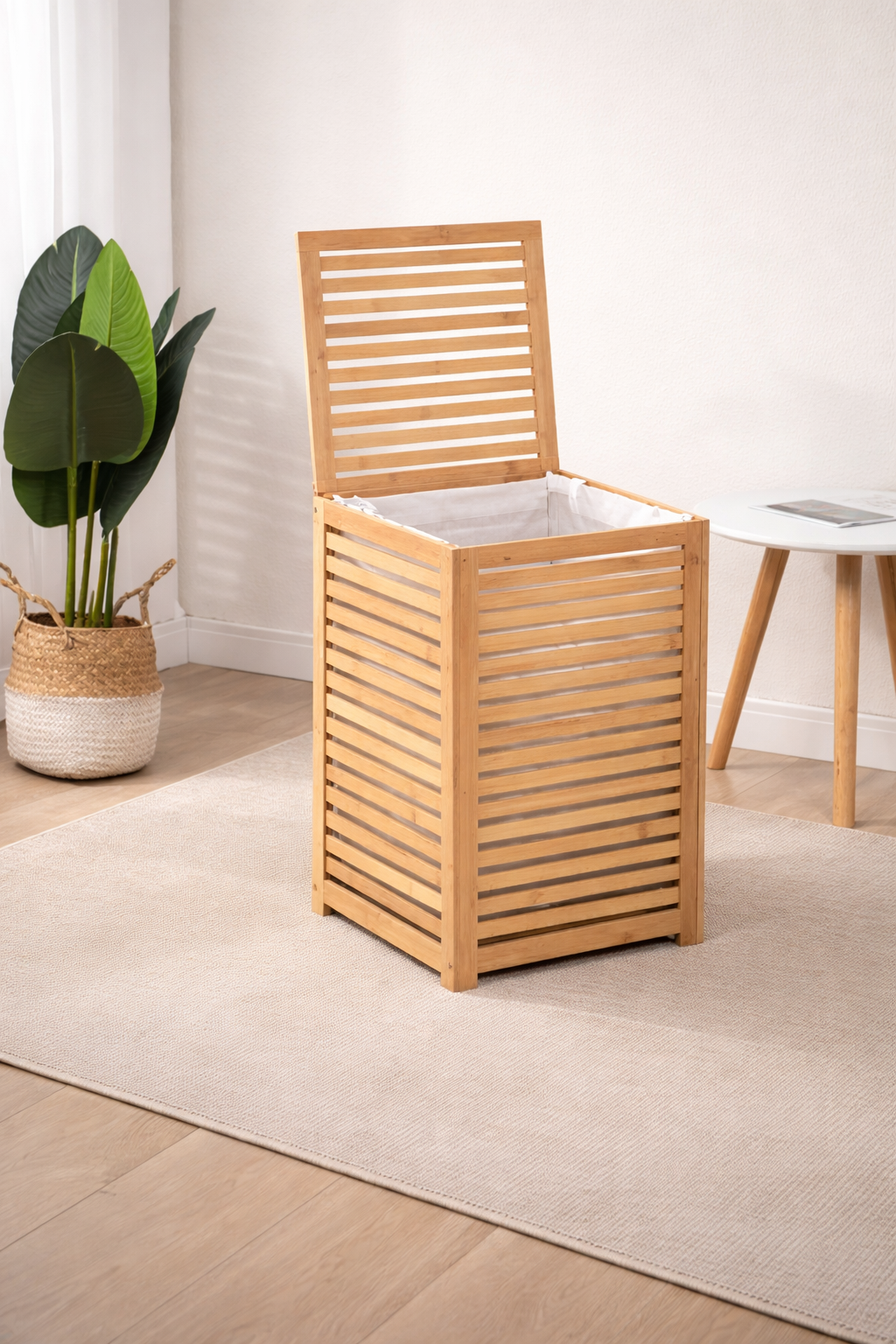 Bamboo Rib Hamper Two Removable Bags