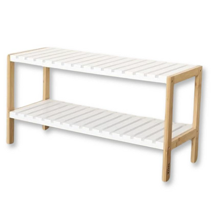 BAMBOO FRAME SHOE RACK WHITE SLATTED 2 LAYER