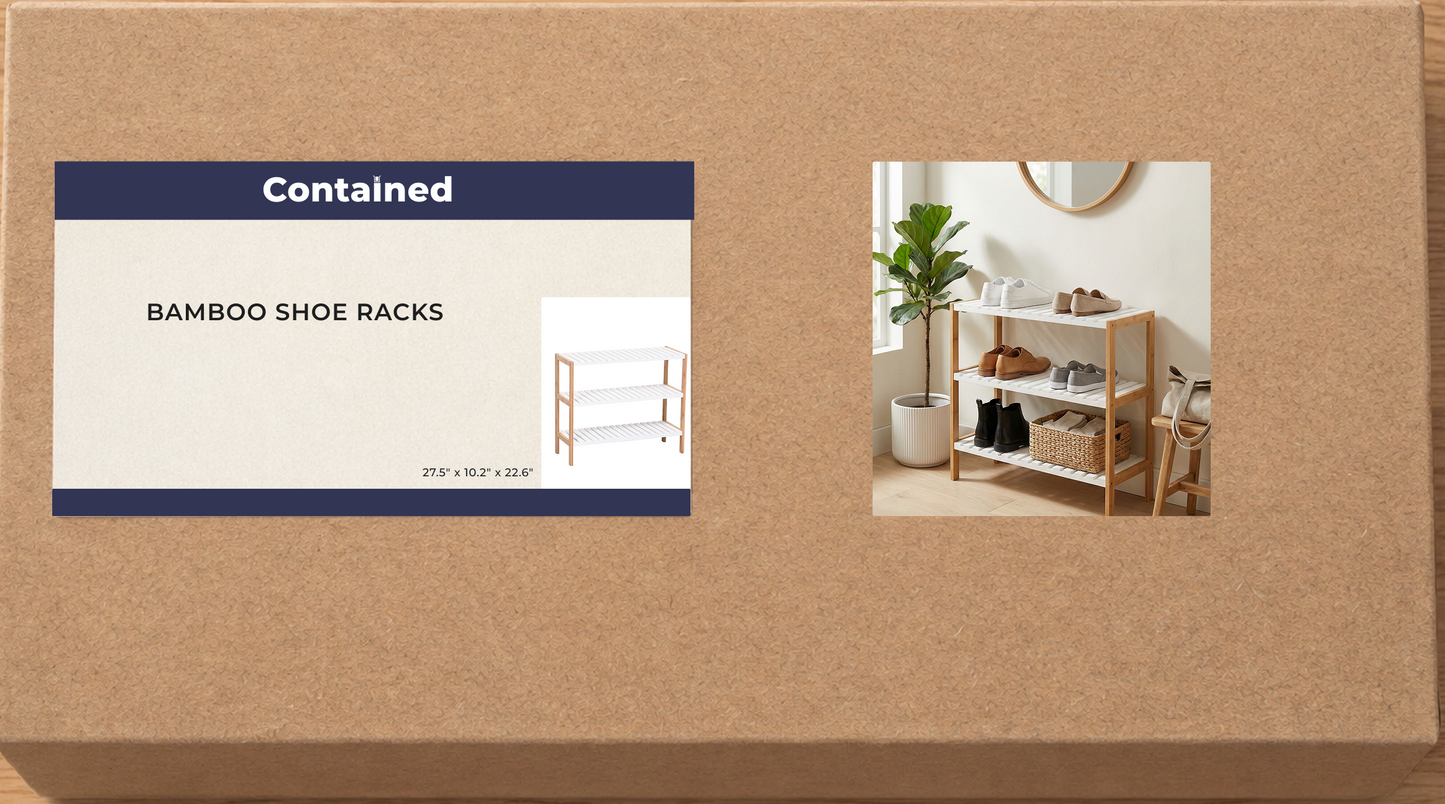 BAMBOO FRAME SHOE RACK WHITE SLATTED 3 LAYER