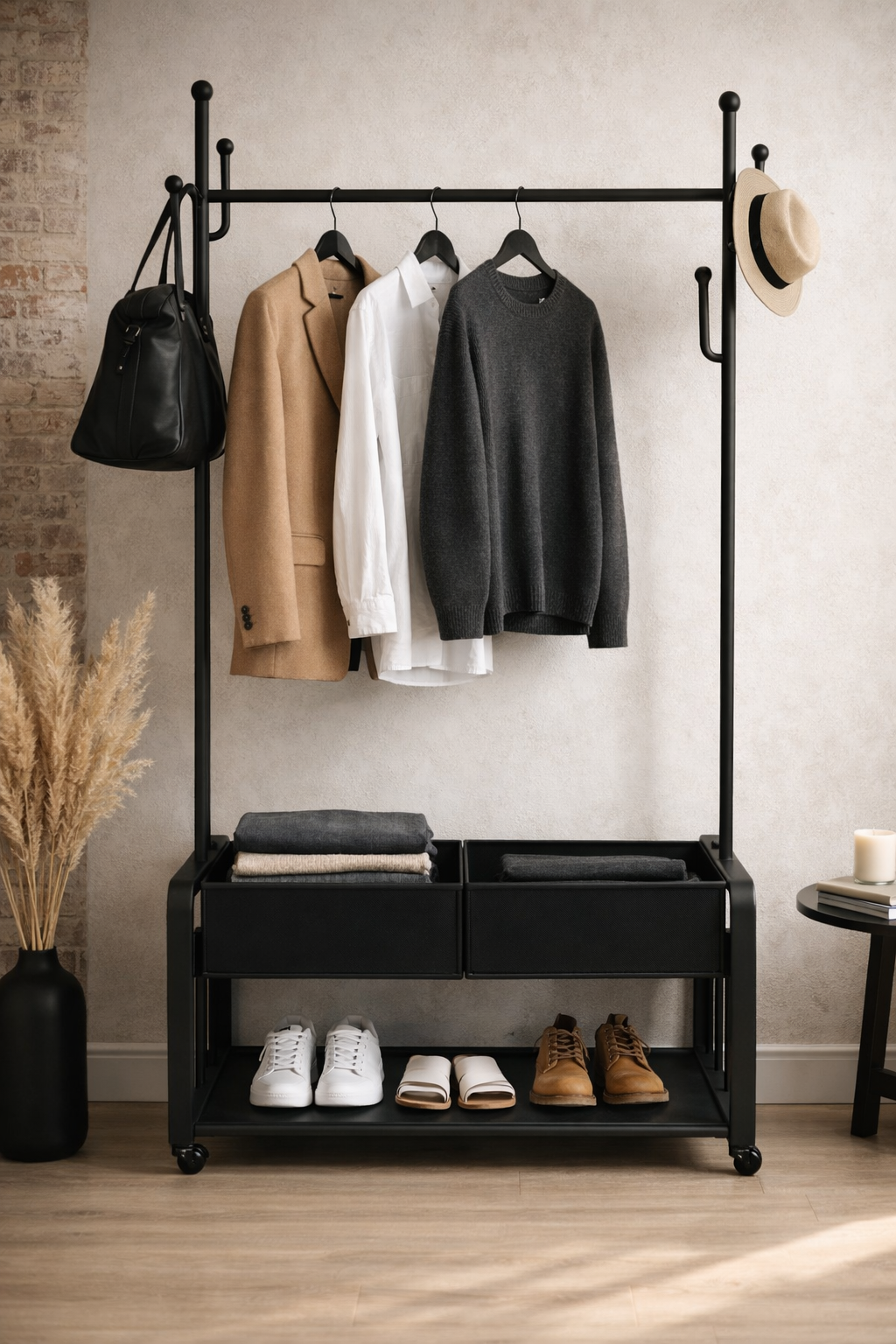 Clothing Rack On Wheels With Pu Shelf