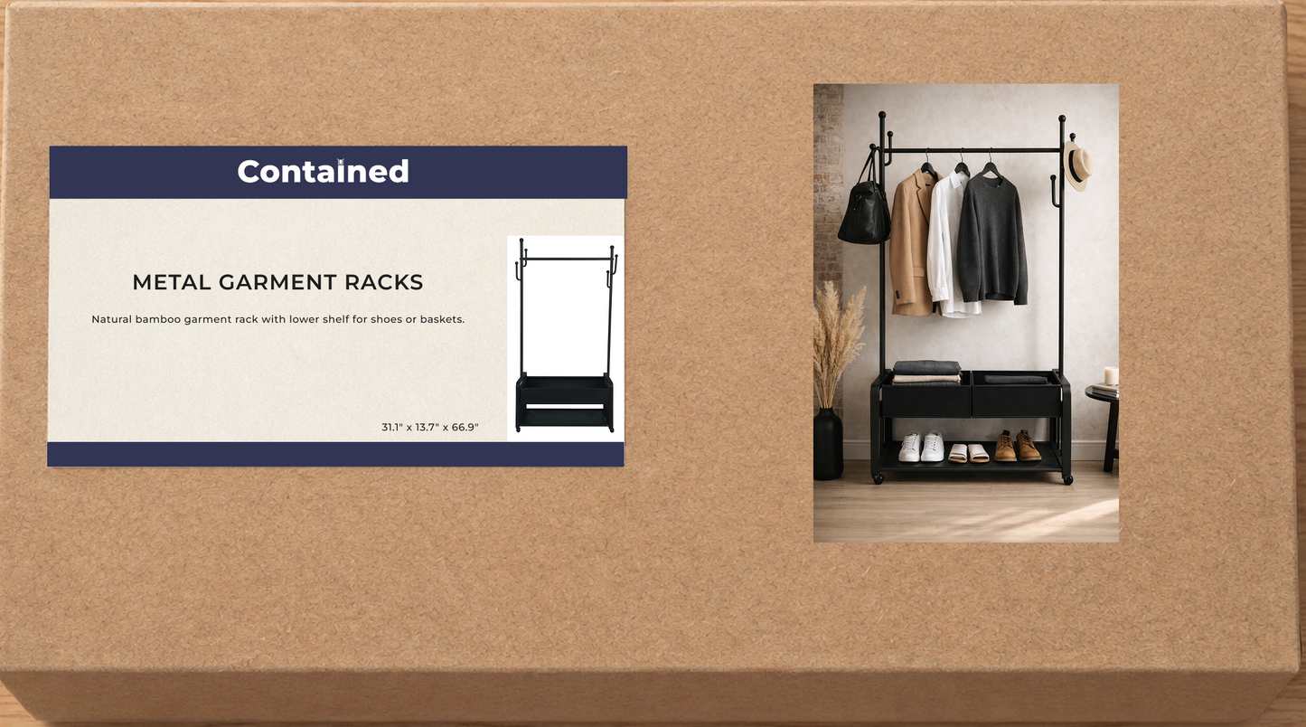 METAL CLOTHING RACK ON WHEELS WITH PU SHELF