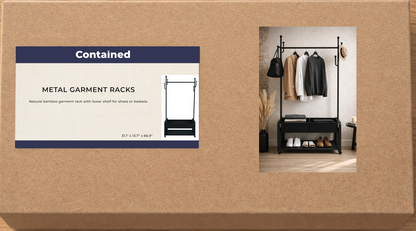 METAL CLOTHING RACK ON WHEELS WITH PU SHELF