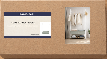 METAL CLOTHING RACK ON WHEELS WITH PU SHELF