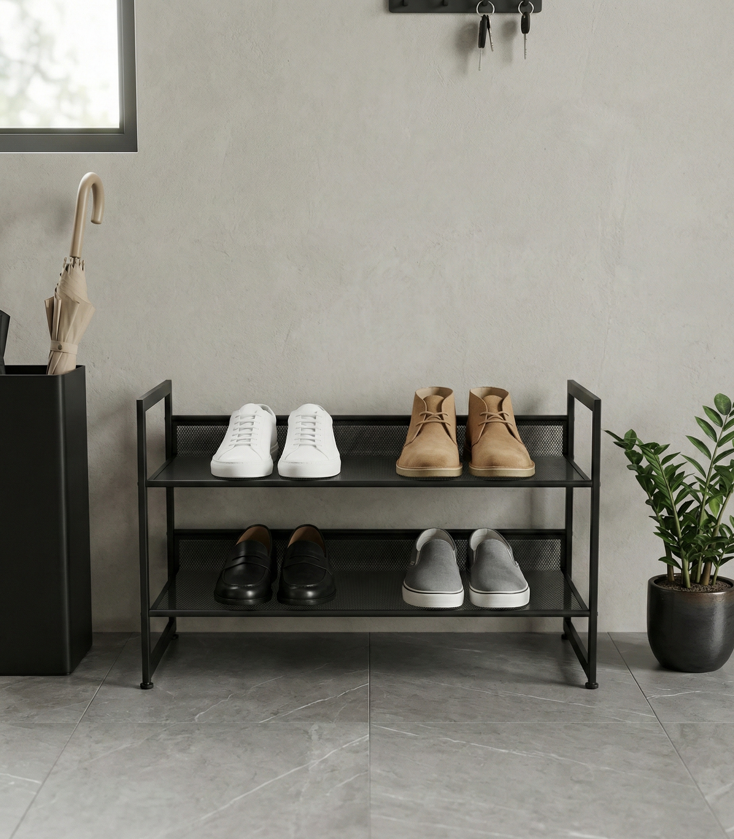 2-TIER STACKABLE MESH METAL SHOE RACK