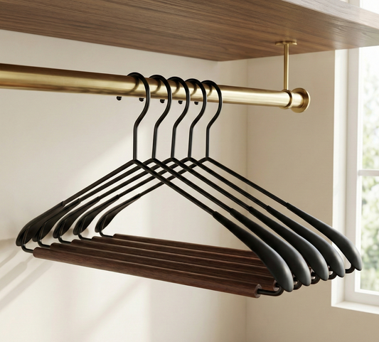 POWDER COATED METAL SHIRT HANGER WITH WOOD - 4PK