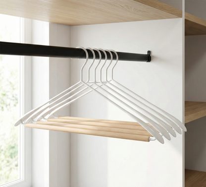 POWDER COATED METAL SHIRT HANGER WITH WOOD - 4PK