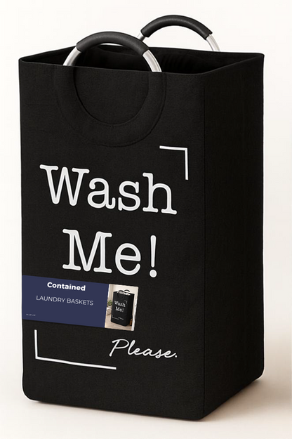 WASH ME FABRIC LAUNDRY HAMPER TOTE WITH ROUND HANDLE