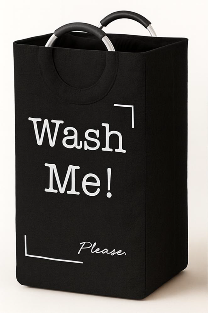 WASH ME FABRIC LAUNDRY HAMPER TOTE WITH ROUND HANDLE