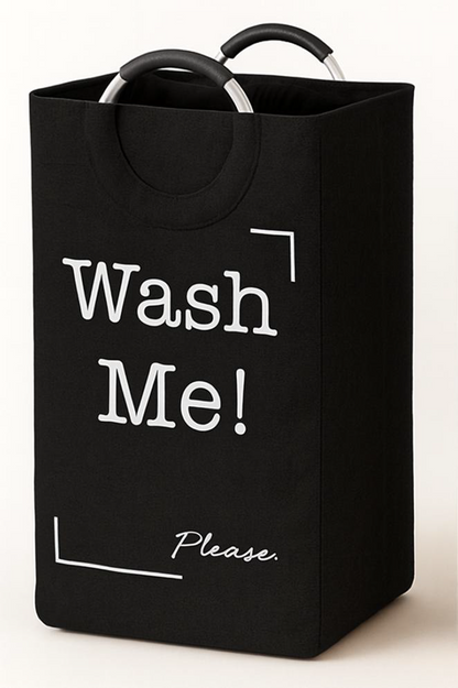 WASH ME FABRIC LAUNDRY HAMPER TOTE WITH ROUND HANDLE