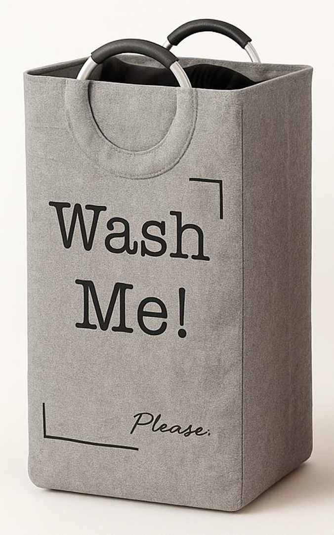 WASH ME FABRIC LAUNDRY HAMPER TOTE WITH ROUND HANDLE
