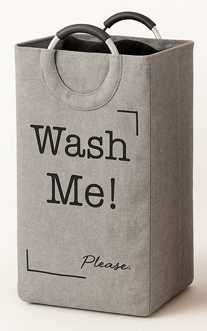 WASH ME FABRIC LAUNDRY HAMPER TOTE WITH ROUND HANDLE