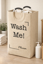 WASH ME FABRIC LAUNDRY HAMPER TOTE WITH ROUND HANDLE