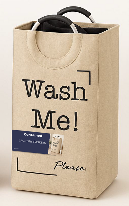WASH ME FABRIC LAUNDRY HAMPER TOTE WITH ROUND HANDLE