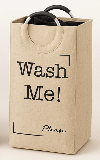 WASH ME FABRIC LAUNDRY HAMPER TOTE WITH ROUND HANDLE